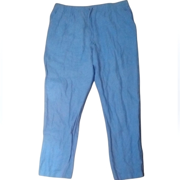 H&M Light‎ Blue Pull On Drawstring Waist Straight Leg 100% Linen Pants Size XL - Picture 1 of 8